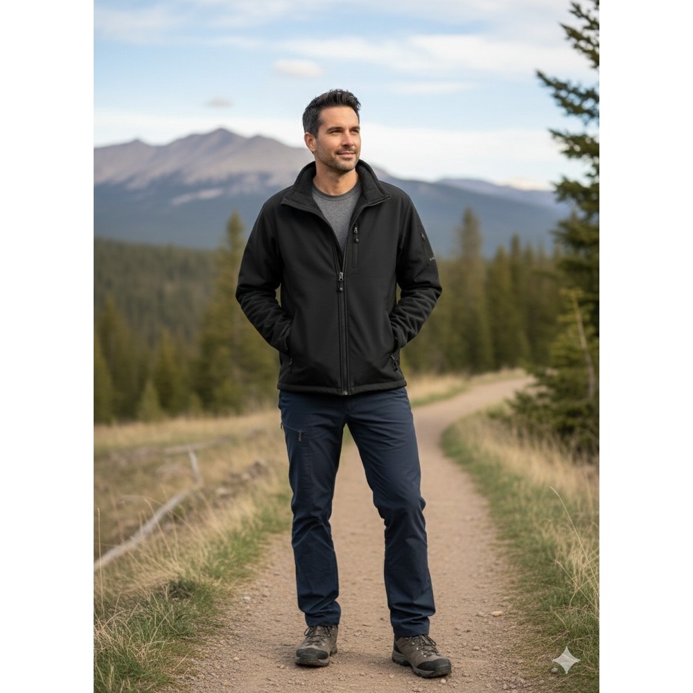 Eddie Bauer Men's Black XL Full Zip Fleece Lined Softshell Premier Tech Logo